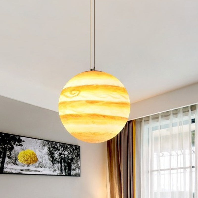 Lampe suspendue pour enfants : sphère Saturne/Terre, verre bleu clair/jaune, ampoule simple, 8"/12"/16" de diamètre
