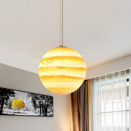 Lampe suspendue pour enfants : sphère Saturne/Terre, verre bleu clair/jaune, ampoule simple, 8"/12"/16" de diamètre