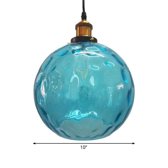 Modern Blue Rippled Glass Ball Hanging Light with Brass Ceiling Suspension - 1 Light (8"/10"/12" Sizes)