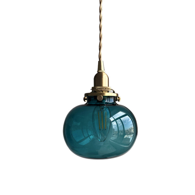Lampe à suspension elliptique moderne en laiton avec verre bleu/transparent/vert - Idéale pour le plafond de la salle à manger