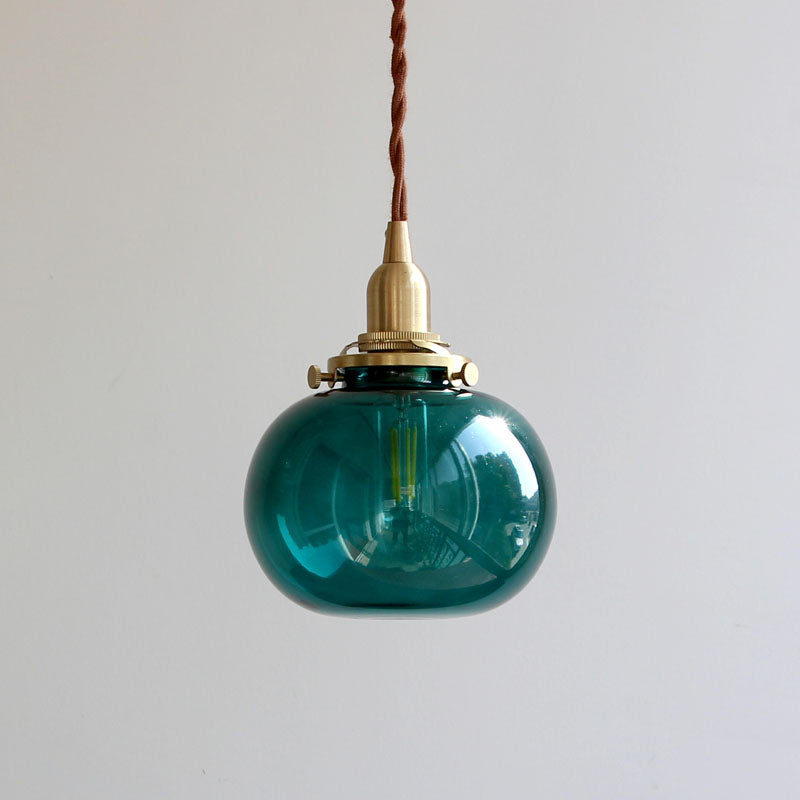 Lampe à suspension elliptique moderne en laiton avec verre bleu/transparent/vert - Idéale pour le plafond de la salle à manger