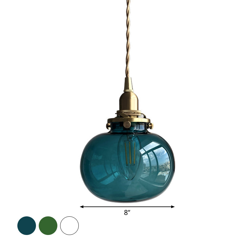 Lampe à suspension elliptique moderne en laiton avec verre bleu/transparent/vert - Idéale pour le plafond de la salle à manger