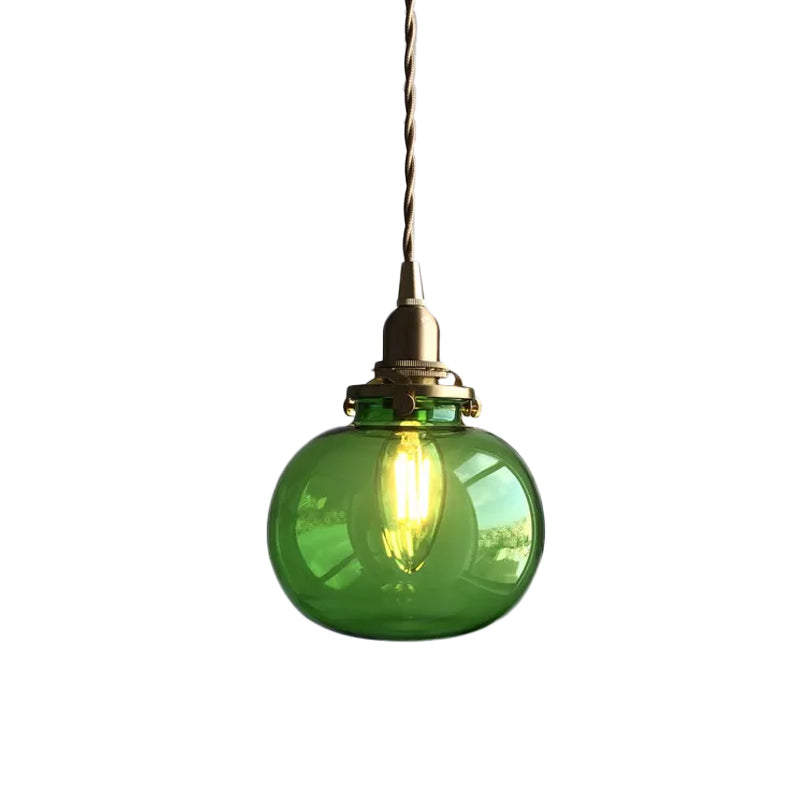 Lampe à suspension elliptique moderne en laiton avec verre bleu/transparent/vert - Idéale pour le plafond de la salle à manger