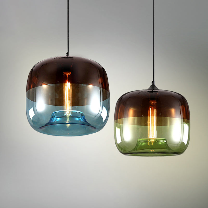 Plafonnier suspendu postmoderne en verre bleu/vert-marron - Lampe à suspension élégante à 1 ampoule pour salle à manger