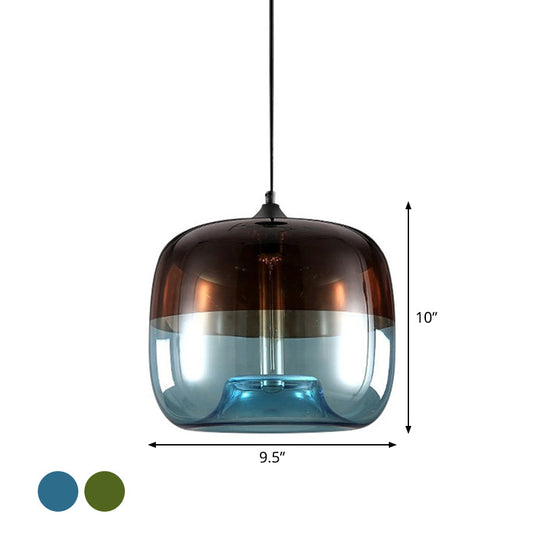 Plafonnier suspendu postmoderne en verre bleu/vert-marron - Lampe à suspension élégante à 1 ampoule pour salle à manger