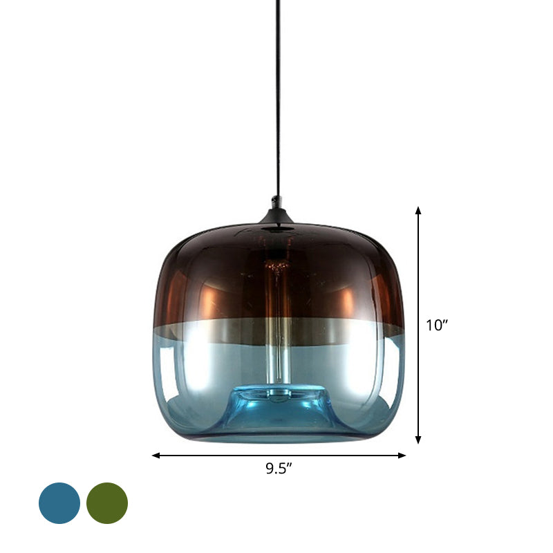 Modern Glass Drum Pendant Ceiling Light Blue/Green-Brown Design Ideal For Dining Rooms Includes 1