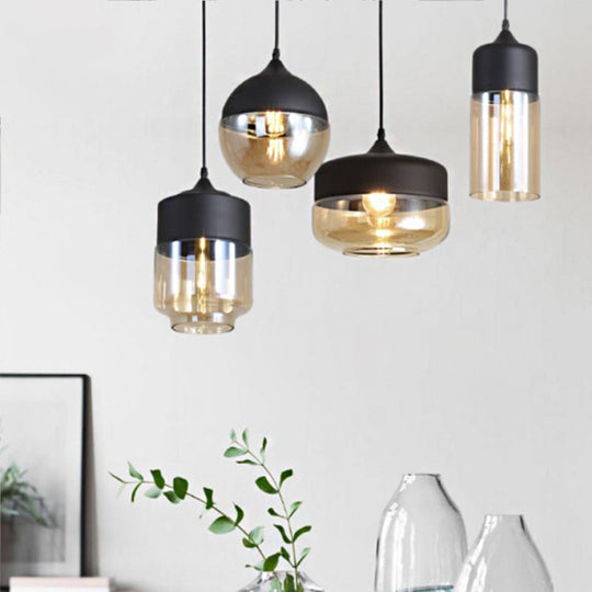 Modern Black Pendant Lamp with Clear Glass Shade - Ideal for Restaurants (1 Light)