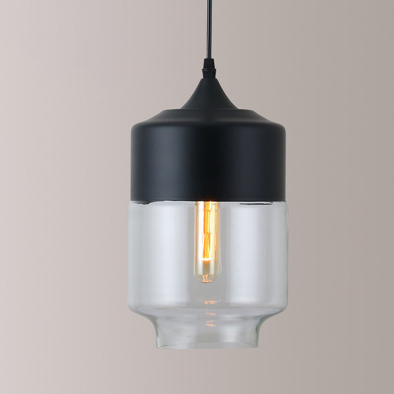 Modern Black Pendant Lamp with Clear Glass Shade - Ideal for Restaurants (1 Light)