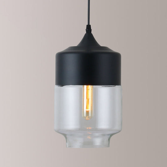 Modern Black Pendant Lamp with Clear Glass Shade - Ideal for Restaurants (1 Light)