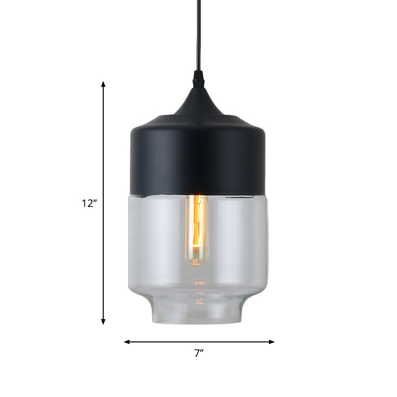 Modern Black Pendant Lamp with Clear Glass Shade - Ideal for Restaurants (1 Light)