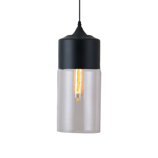 Modern Black Pendant Lamp With Jar Clear Glass Shade - 1-Light Restaurant Down Lighting