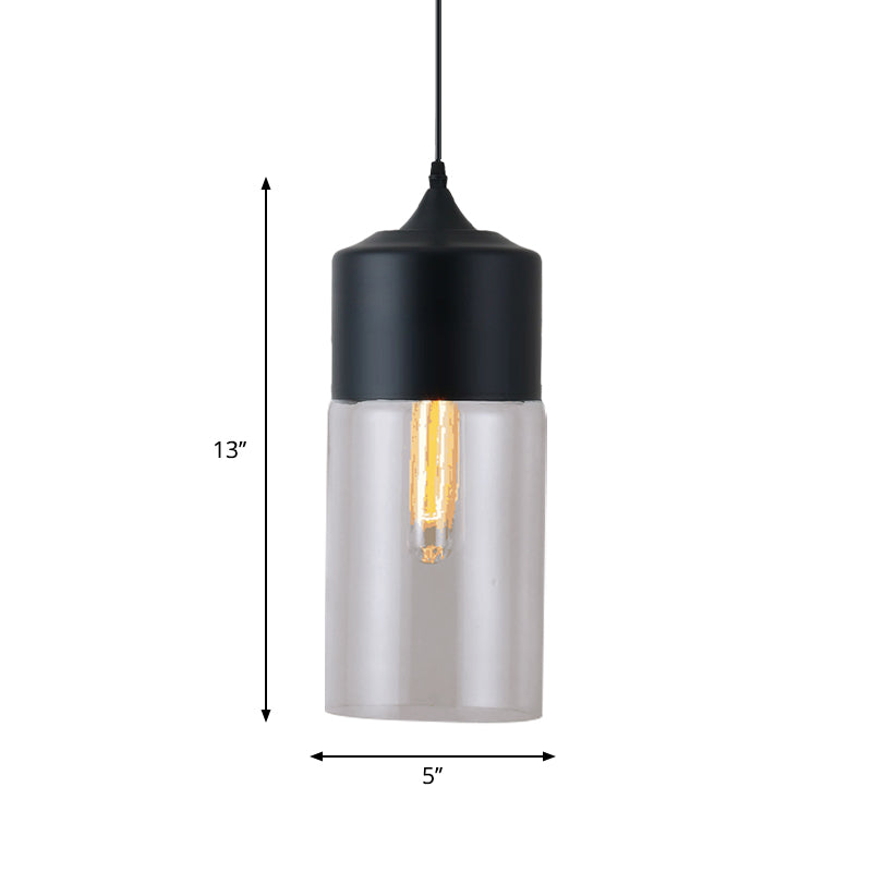 Modern Black Pendant Lamp With Jar Clear Glass Shade - 1-Light Restaurant Down Lighting