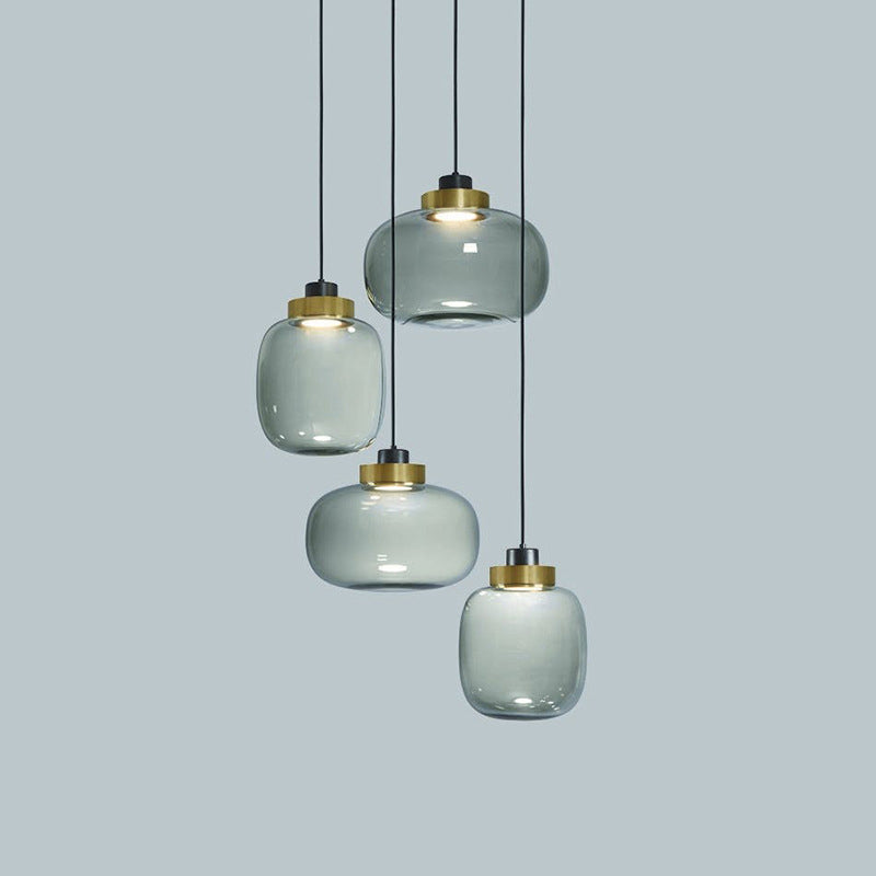 Modern Smoke Grey Glass Ellipse Pendant Light For Living Room With Warm/White/Natural Lighting