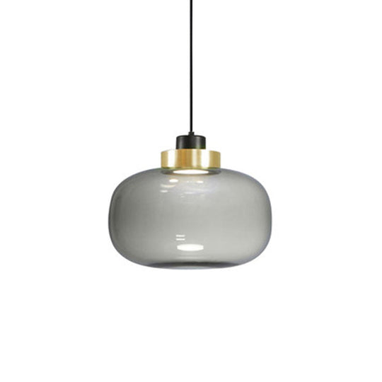 Modern Smoke Grey Glass Ellipse Pendant Light for Living Room with Adjustable Warm/White/Natural Lighting