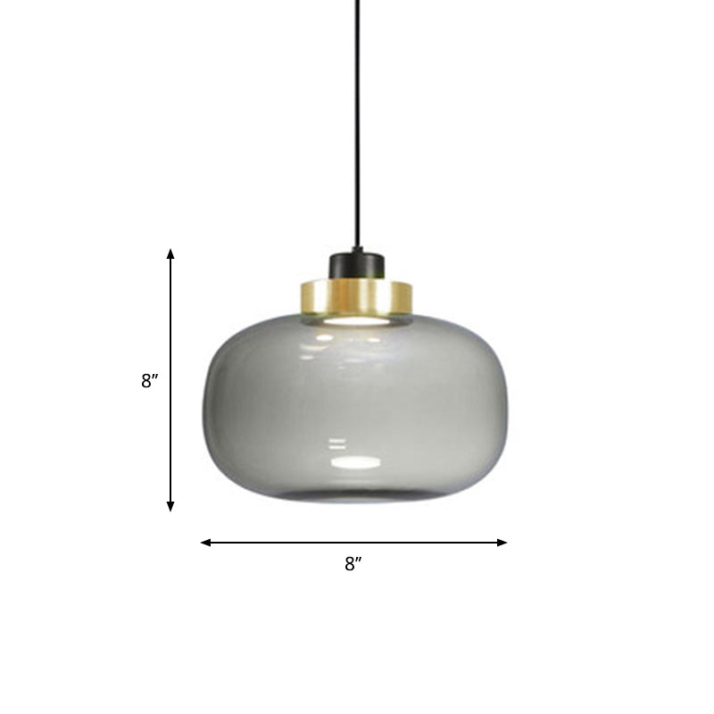 Modern Smoke Grey Glass Ellipse Pendant Light for Living Room with Adjustable Warm/White/Natural Lighting