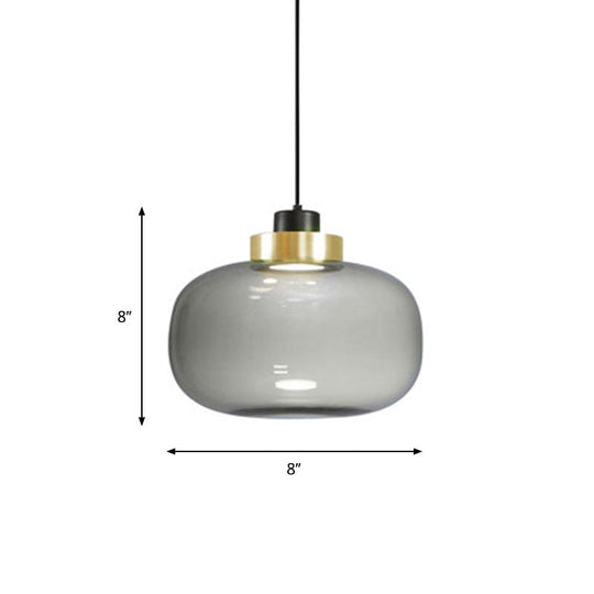Modern Smoke Grey Glass Ellipse Pendant Light For Living Room With Warm/White/Natural Lighting