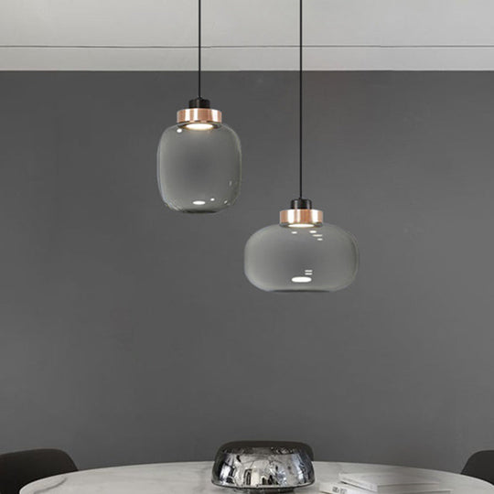Modern Smoke Grey Glass Ellipse Pendant Light for Living Room with Adjustable Warm/White/Natural Lighting