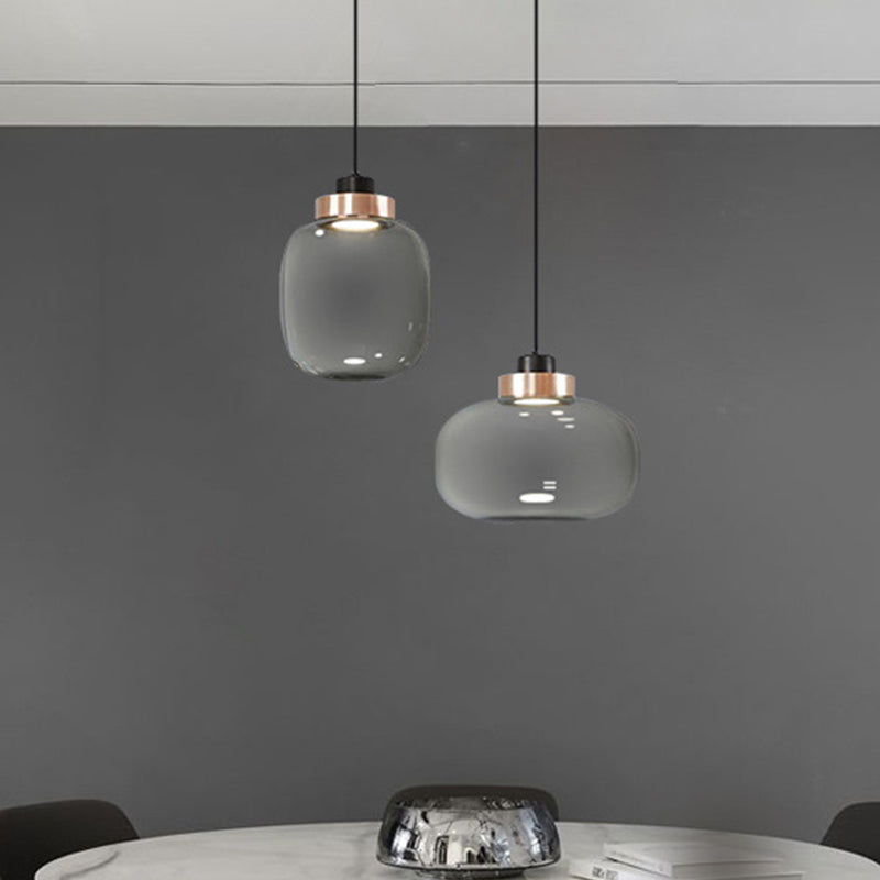Modern Smoke Grey Glass Ellipse Pendant Light For Living Room With Warm/White/Natural Lighting