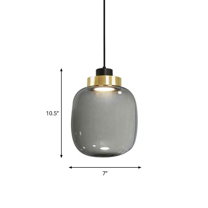 Modern Smoke Grey Glass Ellipse Pendant Light for Living Room with Adjustable Warm/White/Natural Lighting