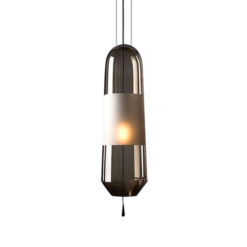 Modern Black Hanging Pendant with Clear/Smoke/Amber Glass Shade - Bedroom Down Lighting