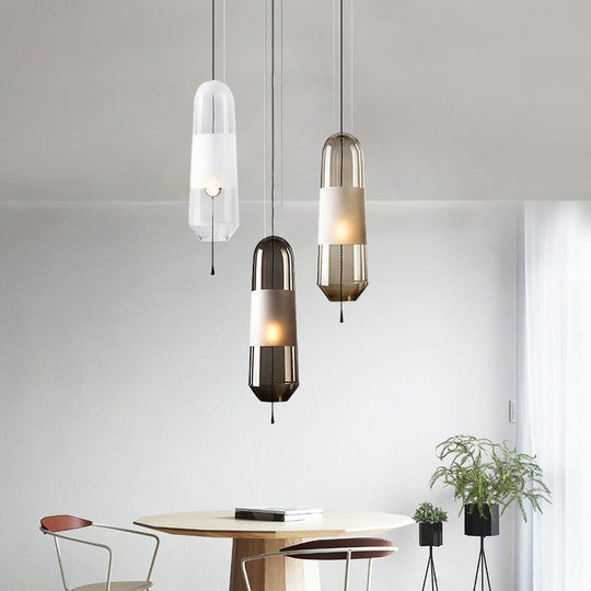 Modern Black Hanging Pendant with Clear/Smoke/Amber Glass Shade - Bedroom Down Lighting