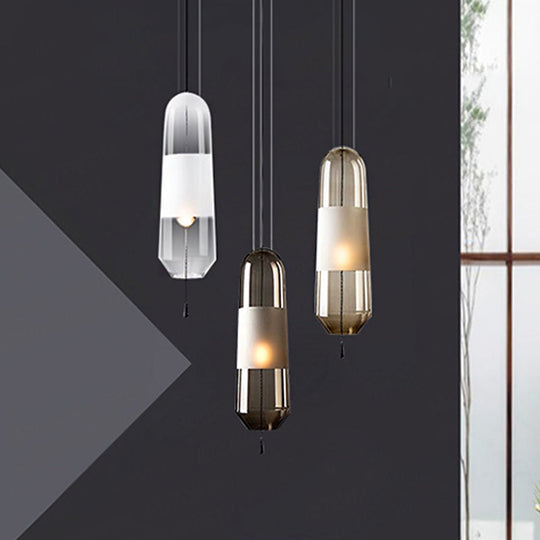 Modern Black Hanging Pendant with Clear/Smoke/Amber Glass Shade - Bedroom Down Lighting
