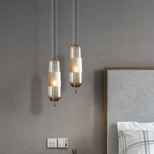 Modern Black Hanging Pendant with Clear/Smoke/Amber Glass Shade - Bedroom Down Lighting