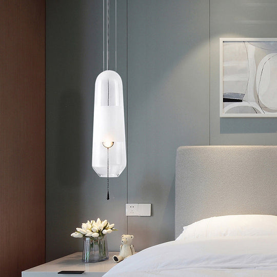 Modern Black Hanging Pendant with Clear/Smoke/Amber Glass Shade - Bedroom Down Lighting