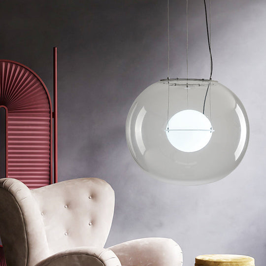 Modern Hanging Light with Double Globe, White/Red/Smoke Grey Glass, 1 Bulb, Kitchen Pendant Lamp, 12"/16" W