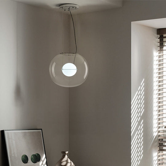 Postmodern Double Globe Hanging Light - White/Red/Smoke Grey Glass Kitchen Pendant Lamp 1 Bulb 12/16