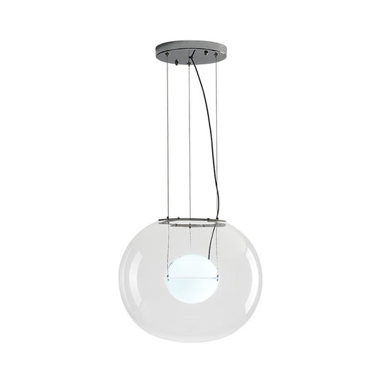 Postmodern Double Globe Hanging Light - White/Red/Smoke Grey Glass Kitchen Pendant Lamp 1 Bulb 12/16