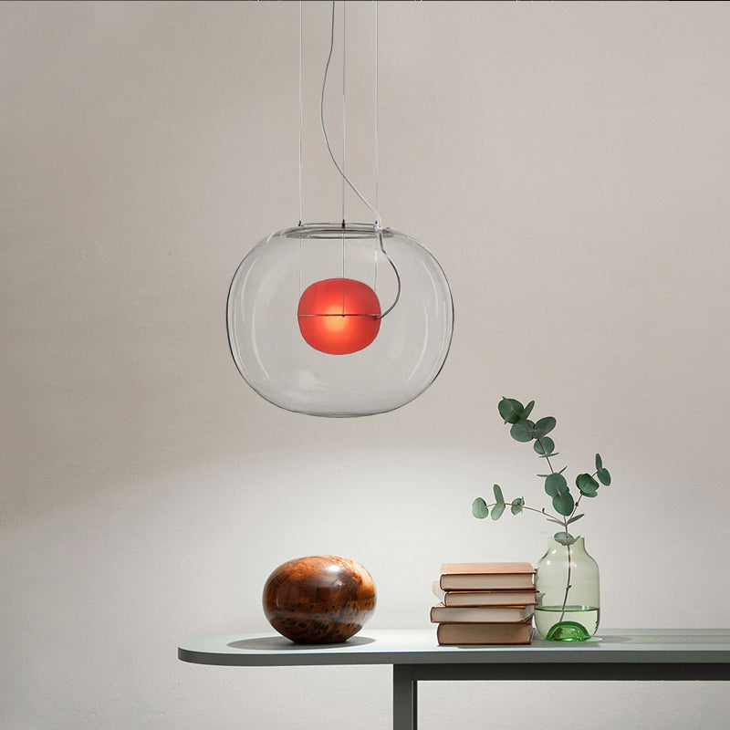 Postmodern Double Globe Hanging Light - White/Red/Smoke Grey Glass Kitchen Pendant Lamp 1 Bulb 12/16