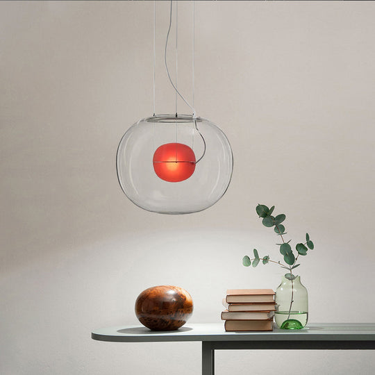 Postmodern Double Globe Hanging Light - White/Red/Smoke Grey Glass Kitchen Pendant Lamp 1 Bulb 12/16