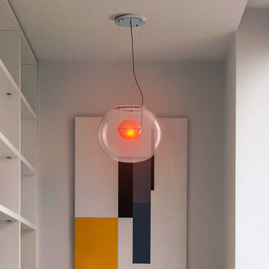 Modern Hanging Light with Double Globe, White/Red/Smoke Grey Glass, 1 Bulb, Kitchen Pendant Lamp, 12"/16" W