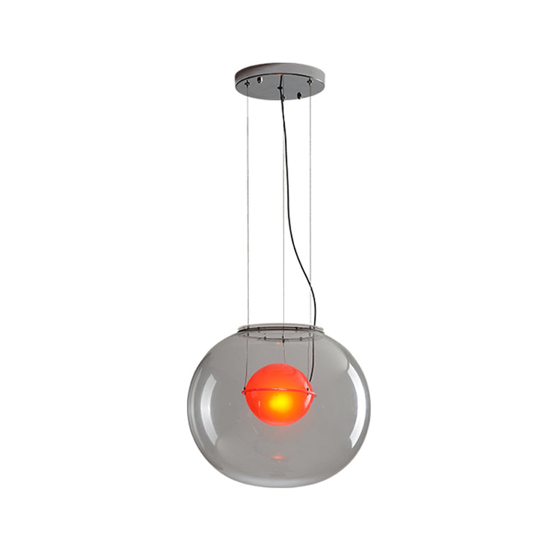 Postmodern Double Globe Hanging Light - White/Red/Smoke Grey Glass Kitchen Pendant Lamp 1 Bulb 12/16
