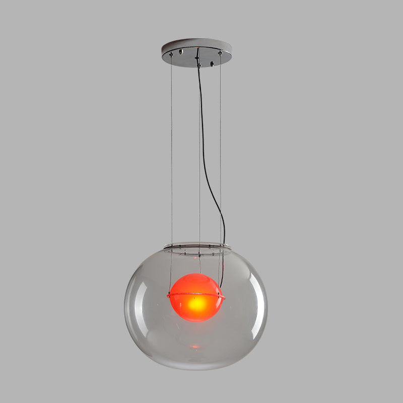Postmodern Double Globe Hanging Light - White/Red/Smoke Grey Glass Kitchen Pendant Lamp 1 Bulb 12/16