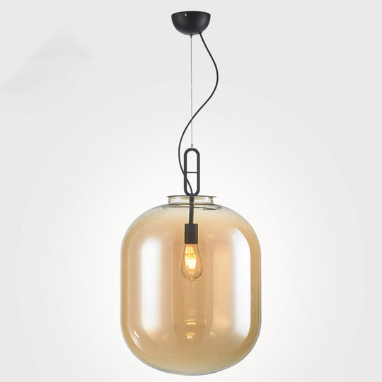 Modern Black Ovale Ceiling Pendant Light Fixture - 1 Bulb Smoke Grey/Amber Glass Sizes 9.5/14/17