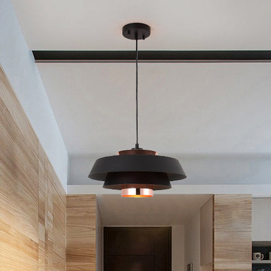 Modern 3-Tier Round Hanging Pendant Light In Metallic Black/White & Rose Gold Led Ceiling Fixture