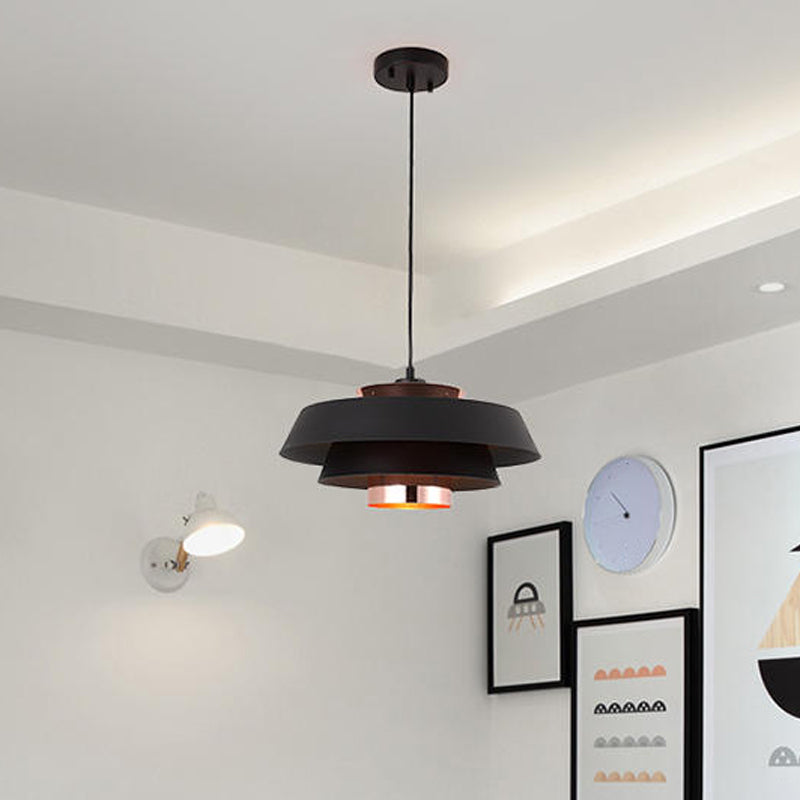 Modern 3-Tier Round Hanging Pendant Light In Metallic Black/White & Rose Gold Led Ceiling Fixture