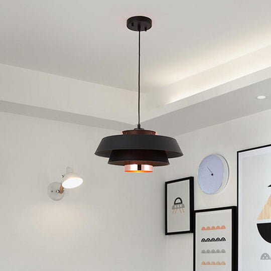 Modern 3-Tier Round Hanging Pendant Light In Metallic Black/White & Rose Gold Led Ceiling Fixture