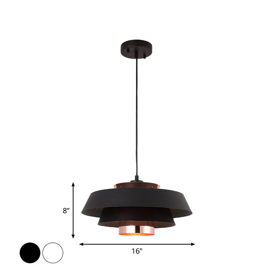 Modern 3-Tier Round Hanging Pendant Light In Metallic Black/White & Rose Gold Led Ceiling Fixture
