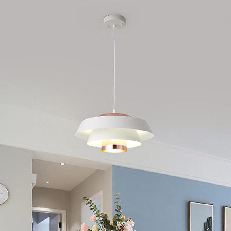 Modern 3-Tier Round Hanging Pendant Light In Metallic Black/White & Rose Gold Led Ceiling Fixture