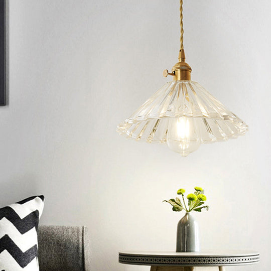 Gold Post-Modern Pendant Hanging Lamp Kit with 1 Head, Floral/Bowl/Cone Design and Frosted/Clear Glass Shade