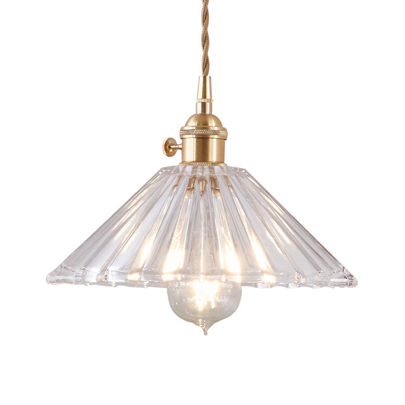 Gold Post-Modern Pendant Hanging Lamp Kit with 1 Head, Floral/Bowl/Cone Design and Frosted/Clear Glass Shade