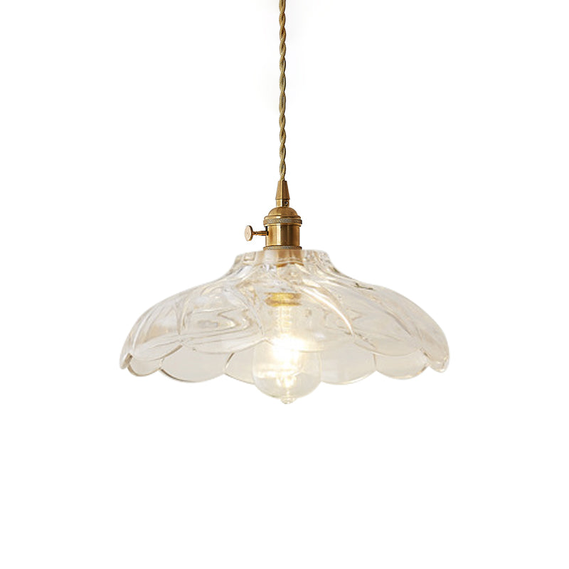 Gold Post-Modern Pendant Hanging Lamp Kit with 1 Head, Floral/Bowl/Cone Design and Frosted/Clear Glass Shade
