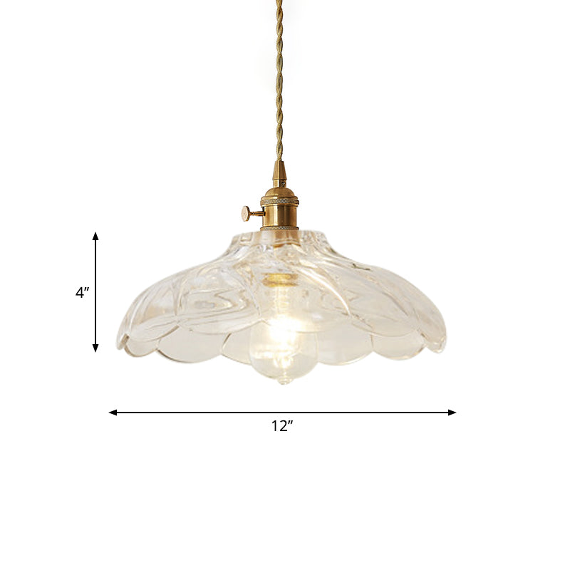 Gold Post-Modern Pendant Hanging Lamp Kit with 1 Head, Floral/Bowl/Cone Design and Frosted/Clear Glass Shade