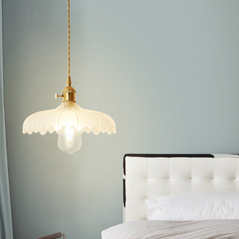 Gold Post-Modern Pendant Hanging Lamp Kit with 1 Head, Floral/Bowl/Cone Design and Frosted/Clear Glass Shade