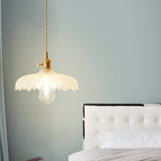 Gold Post-Modern Pendant Hanging Lamp Kit with 1 Head, Floral/Bowl/Cone Design and Frosted/Clear Glass Shade