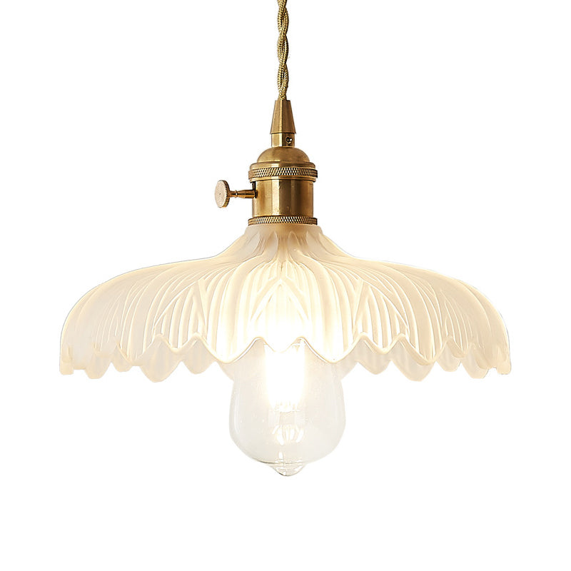 Gold Post-Modern Pendant Hanging Lamp Kit with 1 Head, Floral/Bowl/Cone Design and Frosted/Clear Glass Shade