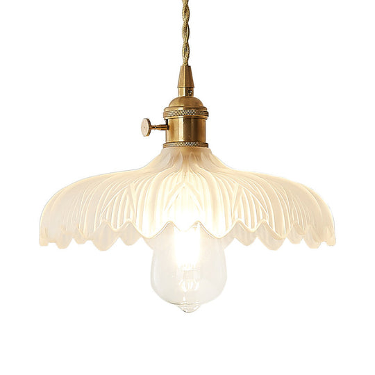 Gold Post-Modern Pendant Hanging Lamp Kit with 1 Head, Floral/Bowl/Cone Design and Frosted/Clear Glass Shade